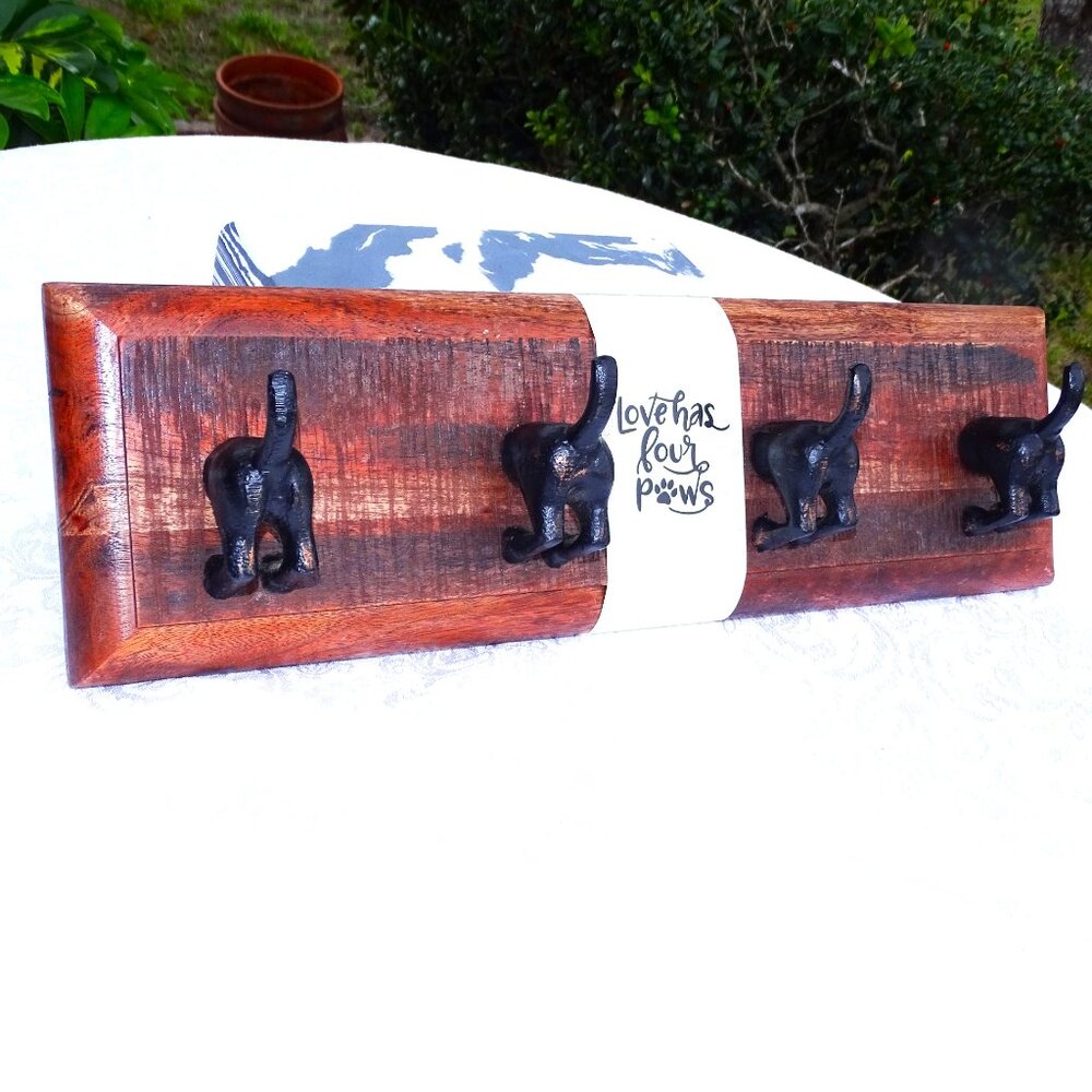 Love Has Four Paws Wrought Iron and Wood Leach Holder